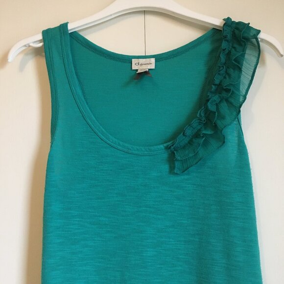 Y2K Dynamite Aquamarine Ruffle Shoulder Tank Top - Picture 3 of 15